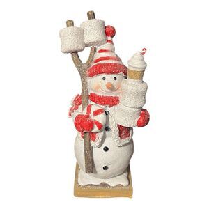 S'mores Snowman Figurine Marshmallows Peppermint Glittery Holiday Winter Decor